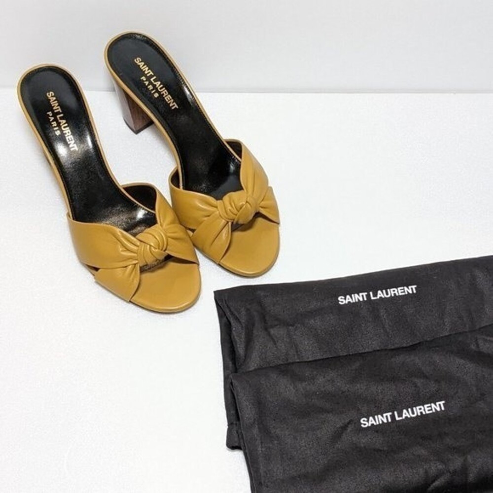 YSL Saint Laurent Bianca Leather Block Heel Mules Sandals - Picture 12 of 12
